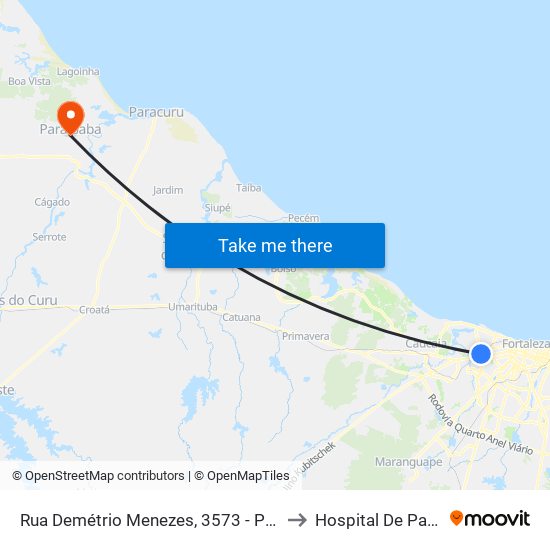 Rua Demétrio Menezes, 3573 - Padre Andrade to Hospital De Paraipaba map
