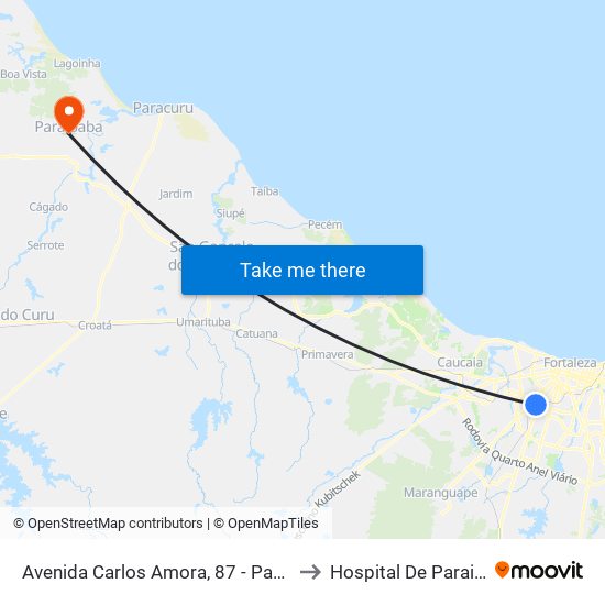 Avenida Carlos Amora, 87 - Parangaba to Hospital De Paraipaba map