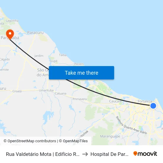 Rua Valdetário Mota | Edifício Ritz - Cocó to Hospital De Paraipaba map