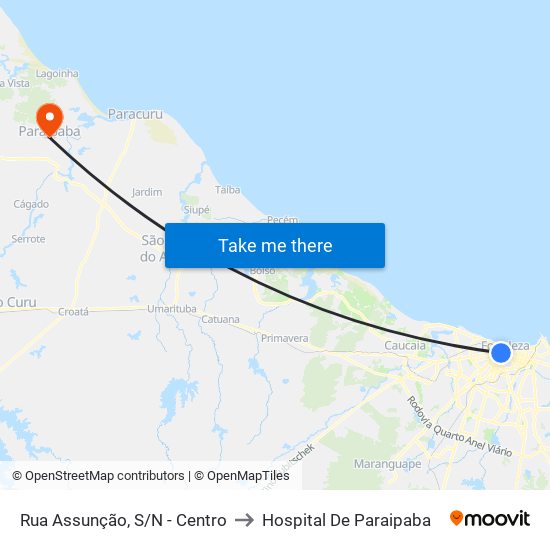 Rua Assunção, S/N - Centro to Hospital De Paraipaba map