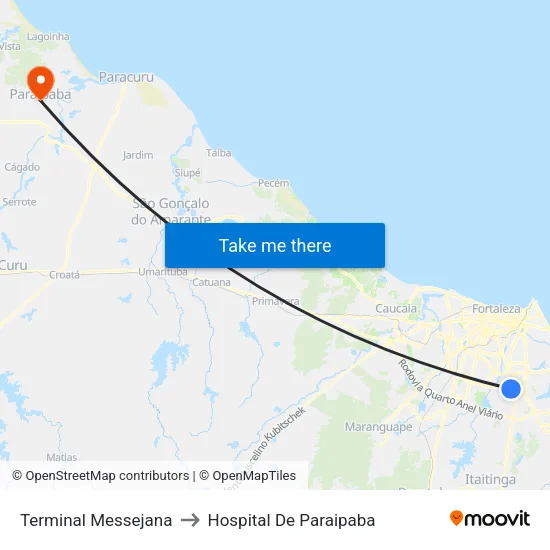 Terminal Messejana to Hospital De Paraipaba map