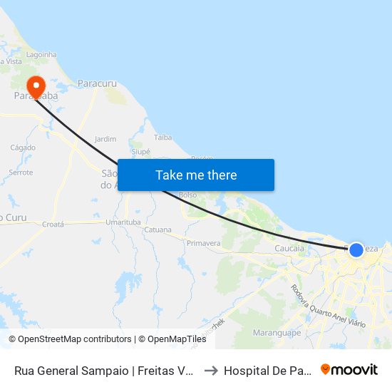 Rua General Sampaio | Freitas Varejo - Centro to Hospital De Paraipaba map