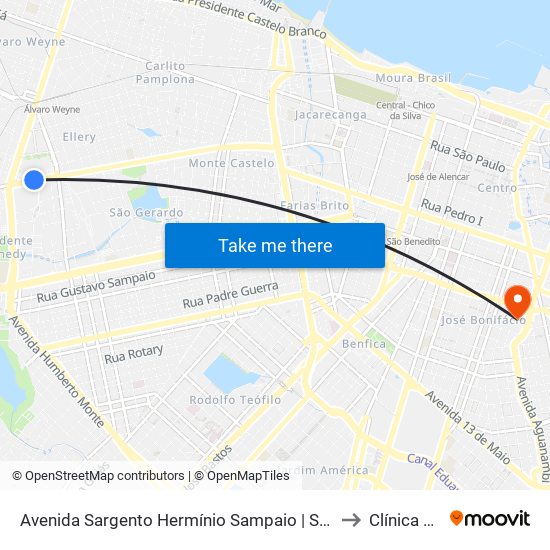 Avenida Sargento Hermínio Sampaio | Shopping Riomar Kennedy - Presidente Kennedy to Clínica Sim (Fátima) map