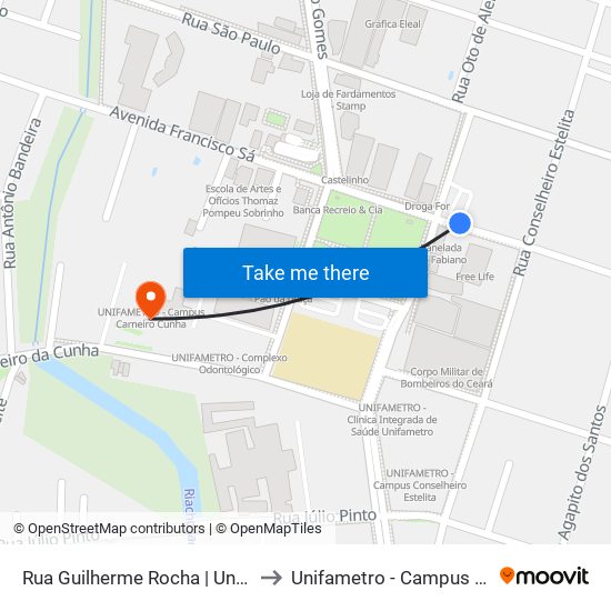 Rua Guilherme Rocha | Unifametro - Centro to Unifametro - Campus Carneiro Cunha map