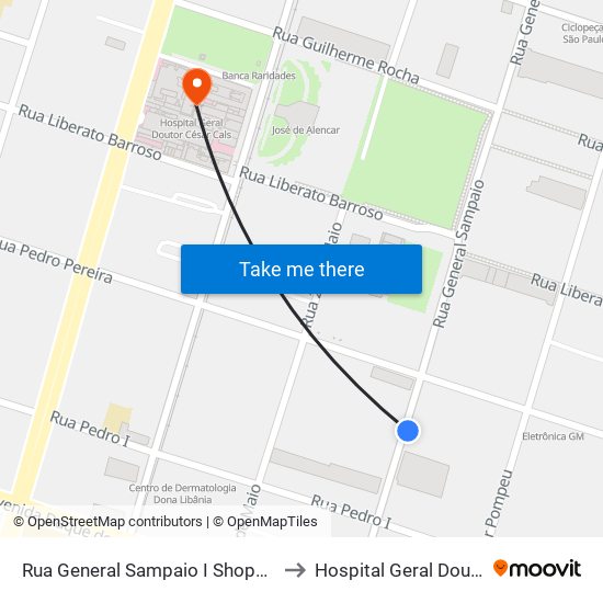 Rua General Sampaio I Shopping Camelo - Centro to Hospital Geral Doutor César Cals map