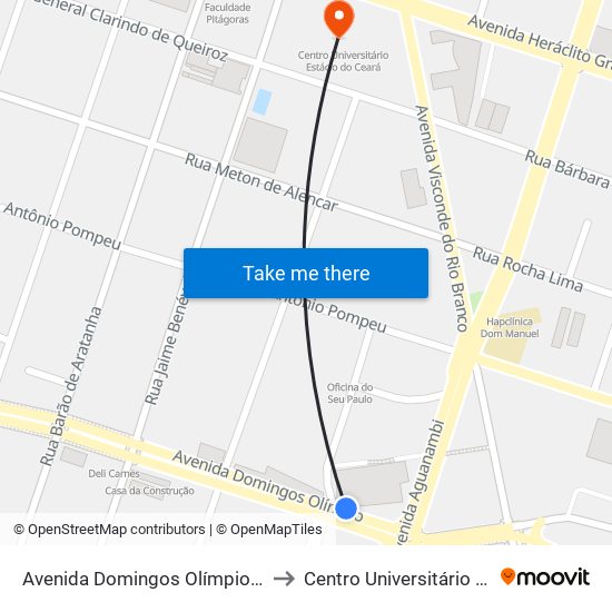 Avenida Domingos Olímpio, 132 - José Bonifácio to Centro Universitário Estácio Do Ceará map