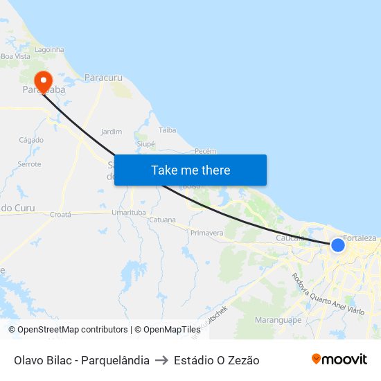 Olavo Bilac - Parquelândia to Estádio O Zezão map