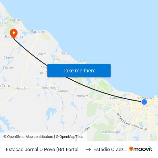 Estação Jornal O Povo (Brt Fortaleza) to Estádio O Zezão map