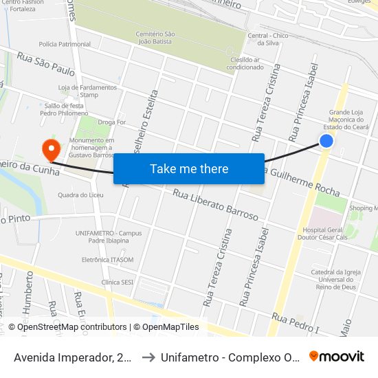 Avenida Imperador, 262 - Centro to Unifametro - Complexo Odontológico map