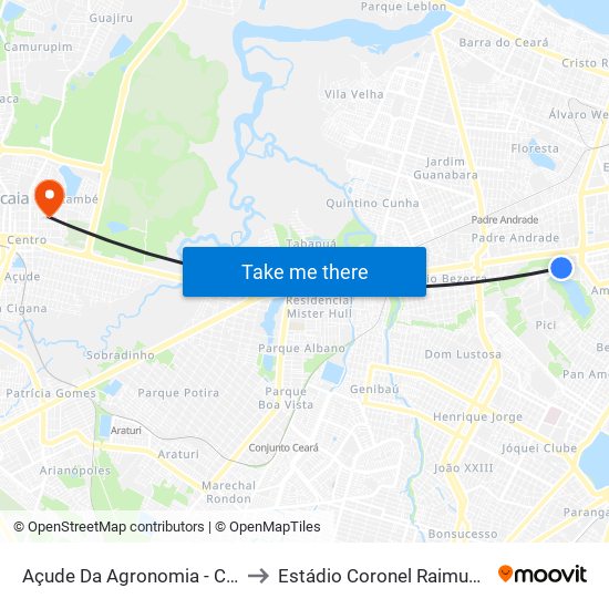 Açude Da Agronomia - Campus Do Pici to Estádio Coronel Raimundo De Oliveira map