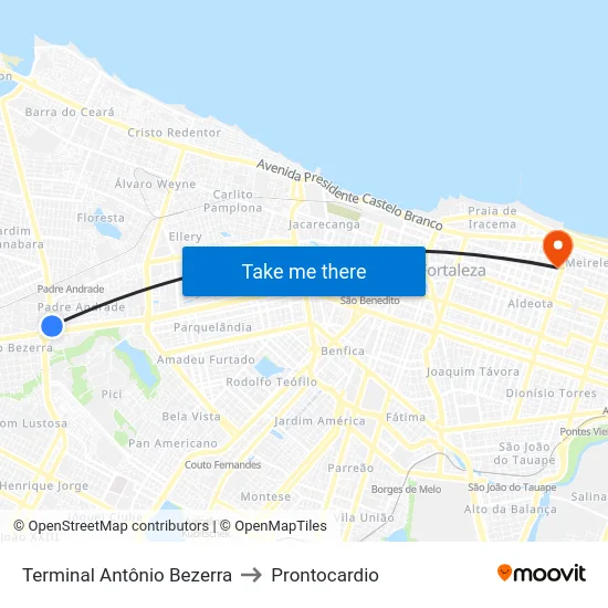 Terminal Antônio Bezerra to Prontocardio map