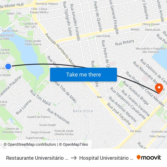 Restaurante Universitário - Campus Do Pici to Hospital Universitário Walter Cantídio map