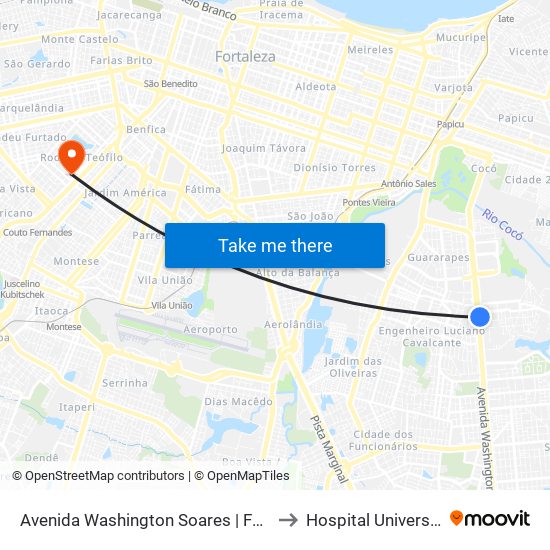 Avenida Washington Soares | Fórum Clóvis Beviláqua - Edson Queiroz to Hospital Universitário Walter Cantídio map