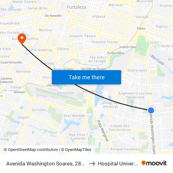 Avenida Washington Soares, 2840-2956 - Engenheiro Luciano Cavalcante to Hospital Universitário Walter Cantídio map