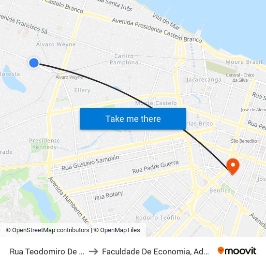 Rua Teodomiro De Castro, 4302 - Álvaro Weyne to Faculdade De Economia, Administração, Atuária, Contabilidade Da Ufc map