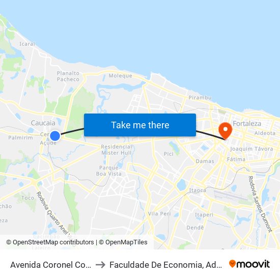 Avenida Coronel Correia | Fatene - Vicente Arruda to Faculdade De Economia, Administração, Atuária, Contabilidade Da Ufc map