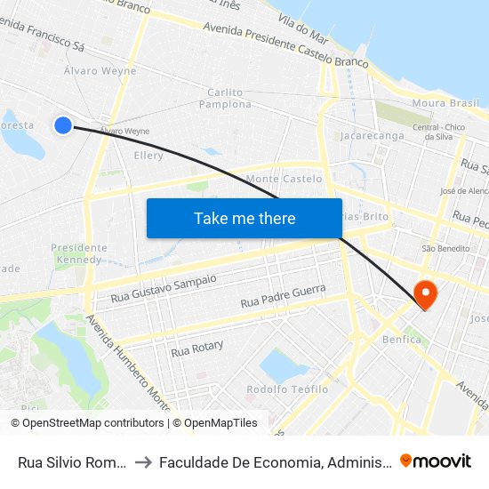 Rua Silvio Romero, 381 - Floresta to Faculdade De Economia, Administração, Atuária, Contabilidade Da Ufc map