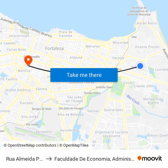 Rua Almeida Prado, 154 - Papicu to Faculdade De Economia, Administração, Atuária, Contabilidade Da Ufc map