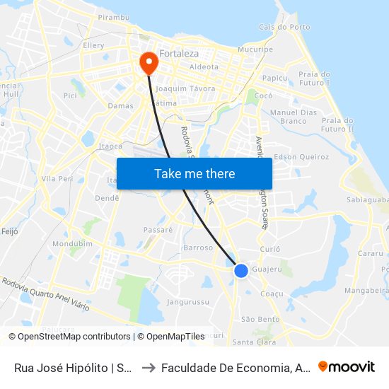 Rua José Hipólito | Seletivo (Metropolitano) - Messejana to Faculdade De Economia, Administração, Atuária, Contabilidade Da Ufc map