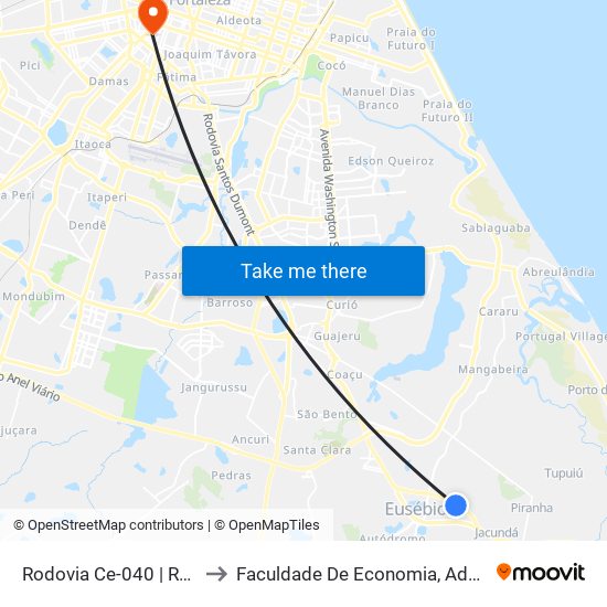 Rodovia Ce-040 | Residencial Alphaville - Eusébio to Faculdade De Economia, Administração, Atuária, Contabilidade Da Ufc map