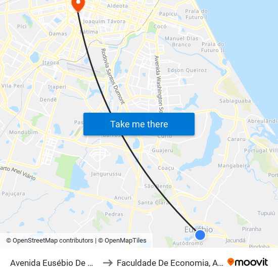 Avenida Eusébio De Queiroz | Praça 23 De Junho - Eusébio to Faculdade De Economia, Administração, Atuária, Contabilidade Da Ufc map