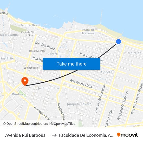 Avenida Rui Barbosa | Seletivo (366) - Praia De Iracema to Faculdade De Economia, Administração, Atuária, Contabilidade Da Ufc map