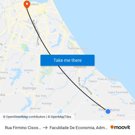 Rua Firmino Cisostomo, S/N - Pindoretama to Faculdade De Economia, Administração, Atuária, Contabilidade Da Ufc map