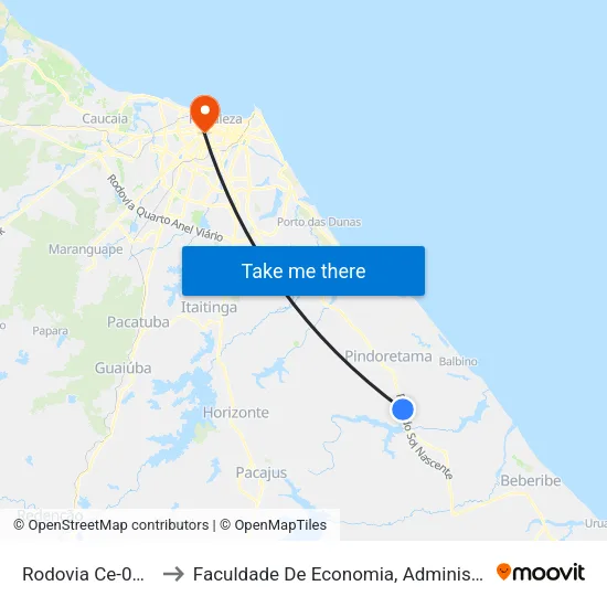 Rodovia Ce-040, S/N - Cascavel to Faculdade De Economia, Administração, Atuária, Contabilidade Da Ufc map