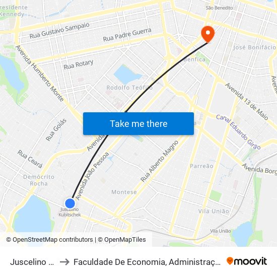 Juscelino Kubitschek to Faculdade De Economia, Administração, Atuária, Contabilidade Da Ufc map