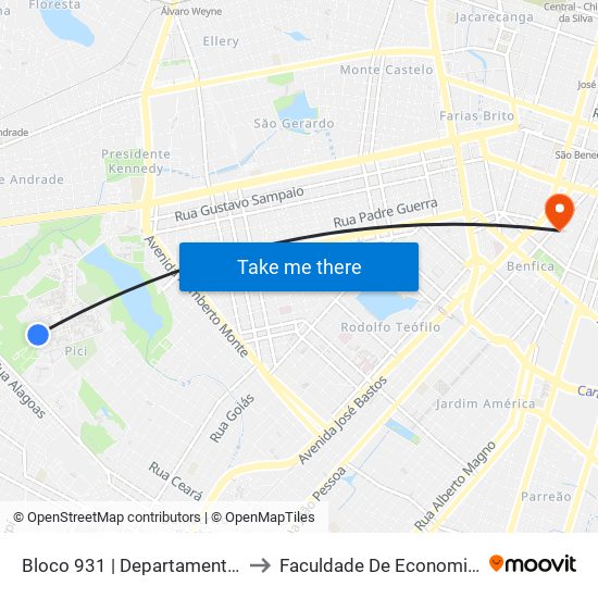 Bloco 931 | Departamento De Química Orgânica E Analítica - Campus Do Pici to Faculdade De Economia, Administração, Atuária, Contabilidade Da Ufc map