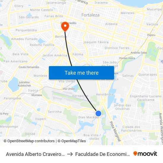 Avenida Alberto Craveiro | Igreja De São Francisco De Assis - Dias Macedo to Faculdade De Economia, Administração, Atuária, Contabilidade Da Ufc map