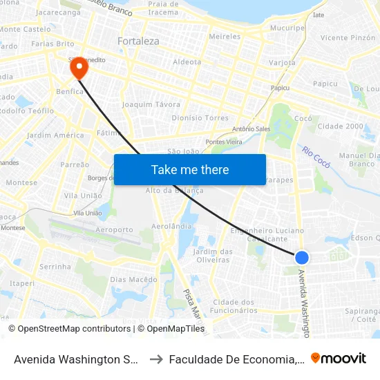 Avenida Washington Soares, 2800 - Engenheiro Luciano Cavalcante to Faculdade De Economia, Administração, Atuária, Contabilidade Da Ufc map