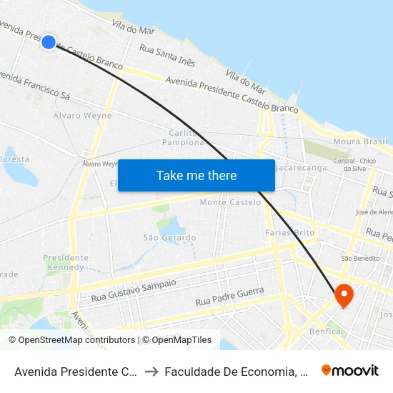 Avenida Presidente Castelo Branco, 4385 - Barra Do Ceará to Faculdade De Economia, Administração, Atuária, Contabilidade Da Ufc map