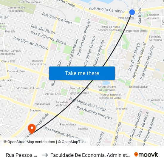 Rua Pessoa Anta, 96 - Centro to Faculdade De Economia, Administração, Atuária, Contabilidade Da Ufc map