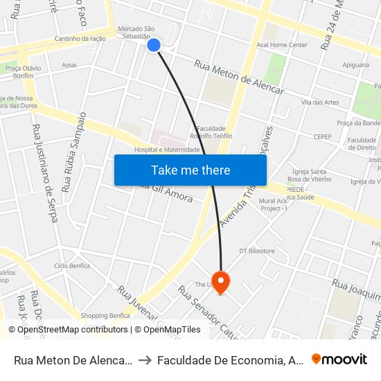 Rua Meton De Alencar | Mercado São Sebastião - Centro to Faculdade De Economia, Administração, Atuária, Contabilidade Da Ufc map