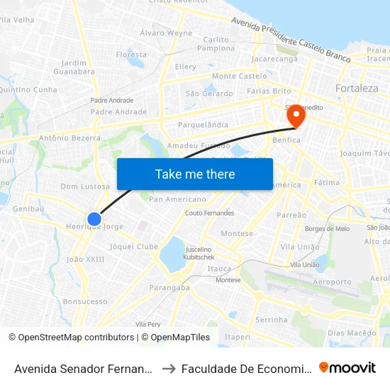 Avenida Senador Fernandes Távora | Eem Mariano Martins - Henrique Jorge to Faculdade De Economia, Administração, Atuária, Contabilidade Da Ufc map