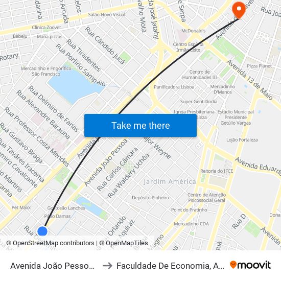 Avenida João Pessoa | Cometa Supermercados - Damas to Faculdade De Economia, Administração, Atuária, Contabilidade Da Ufc map