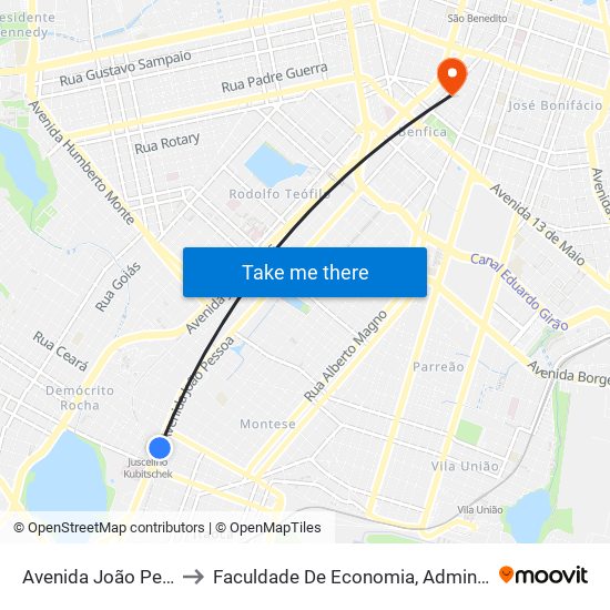 Avenida João Pessoa, 6301 - Montese to Faculdade De Economia, Administração, Atuária, Contabilidade Da Ufc map