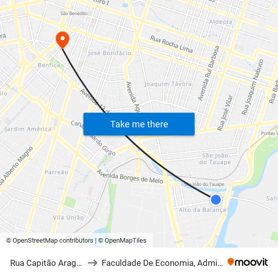 Rua Capitão Aragão, 843 - Alto Da Balança to Faculdade De Economia, Administração, Atuária, Contabilidade Da Ufc map