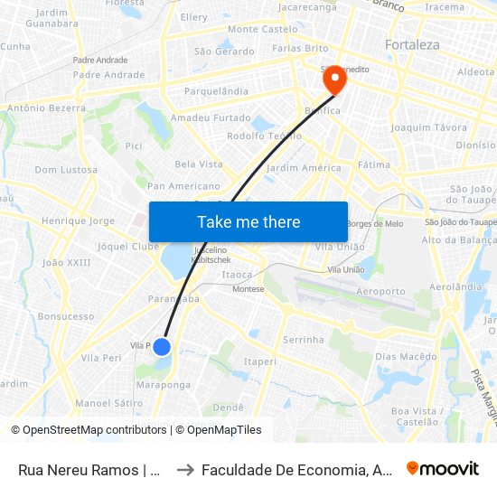 Rua Nereu Ramos | Garagem Ms Turismo - Parangaba to Faculdade De Economia, Administração, Atuária, Contabilidade Da Ufc map