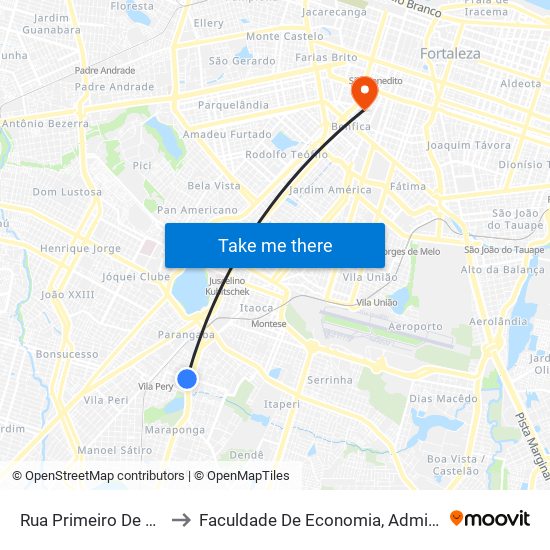 Rua Primeiro De Janeiro, 900 - Parangaba to Faculdade De Economia, Administração, Atuária, Contabilidade Da Ufc map