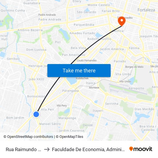 Rua Raimundo Neri, S/N - Vila Peri to Faculdade De Economia, Administração, Atuária, Contabilidade Da Ufc map