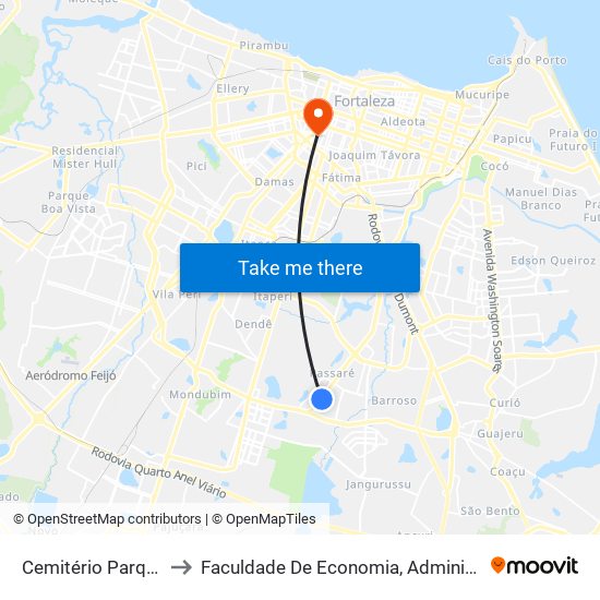 Cemitério Parque Da Paz - Passaré to Faculdade De Economia, Administração, Atuária, Contabilidade Da Ufc map