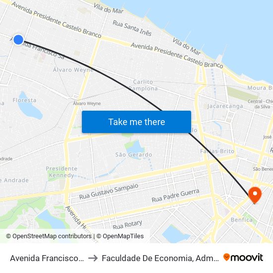 Avenida Francisco Sá, 5855 - Barra Do Ceará to Faculdade De Economia, Administração, Atuária, Contabilidade Da Ufc map