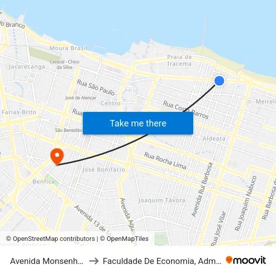 Avenida Monsenhor Tabosa, 1160 - Meireles to Faculdade De Economia, Administração, Atuária, Contabilidade Da Ufc map