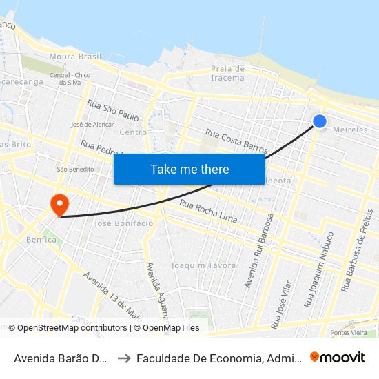 Avenida Barão De Studart, 300 - Meireles to Faculdade De Economia, Administração, Atuária, Contabilidade Da Ufc map