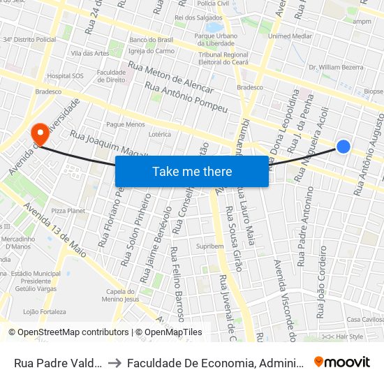 Rua Padre Valdevino, 703 - Centro to Faculdade De Economia, Administração, Atuária, Contabilidade Da Ufc map