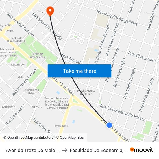 Avenida Treze De Maio | Praça Argentina Castelo Branco - Fátima to Faculdade De Economia, Administração, Atuária, Contabilidade Da Ufc map