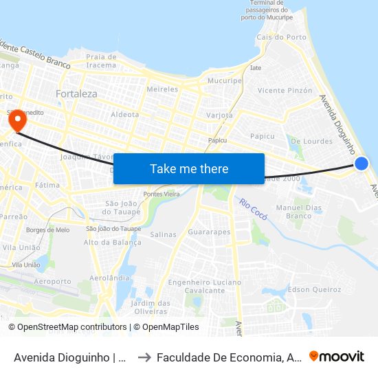 Avenida Dioguinho | Praça 31 De Março - Praia Do Futuro to Faculdade De Economia, Administração, Atuária, Contabilidade Da Ufc map