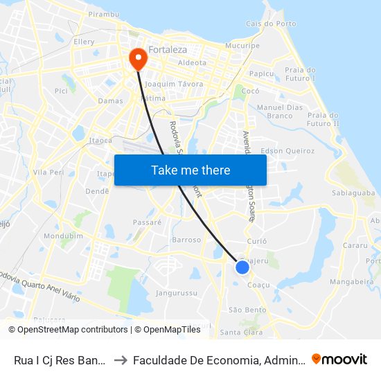 Rua I Cj Res Bandeirantes, 101 - Coaçu to Faculdade De Economia, Administração, Atuária, Contabilidade Da Ufc map